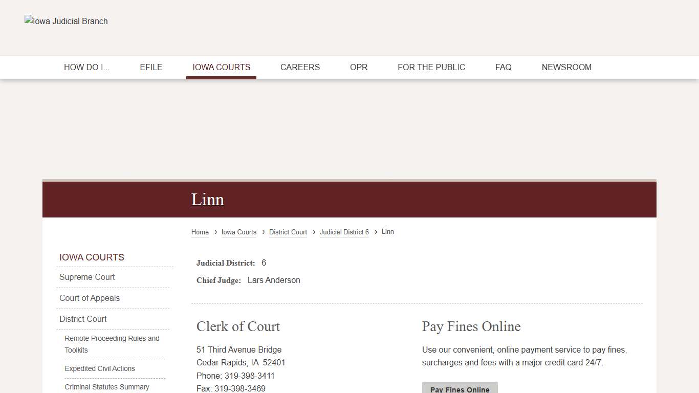 Linn | Judicial District 6 | Iowa Judicial Branch