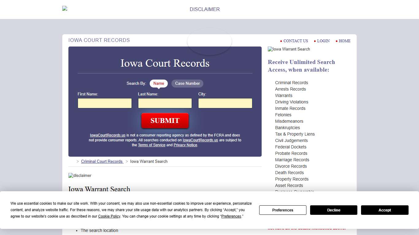 Iowa Warrant Search | IowaCourtRecords.us